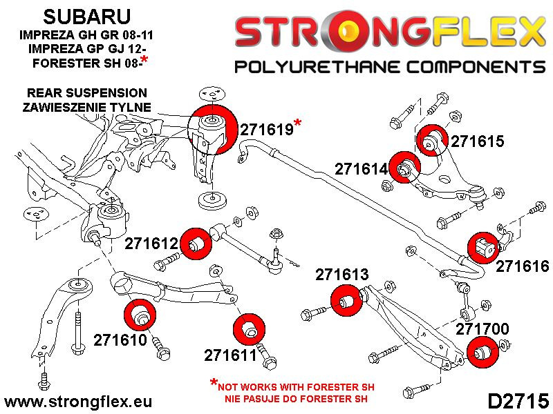 Rear suspension polyurethane bush kit - Polyurethane