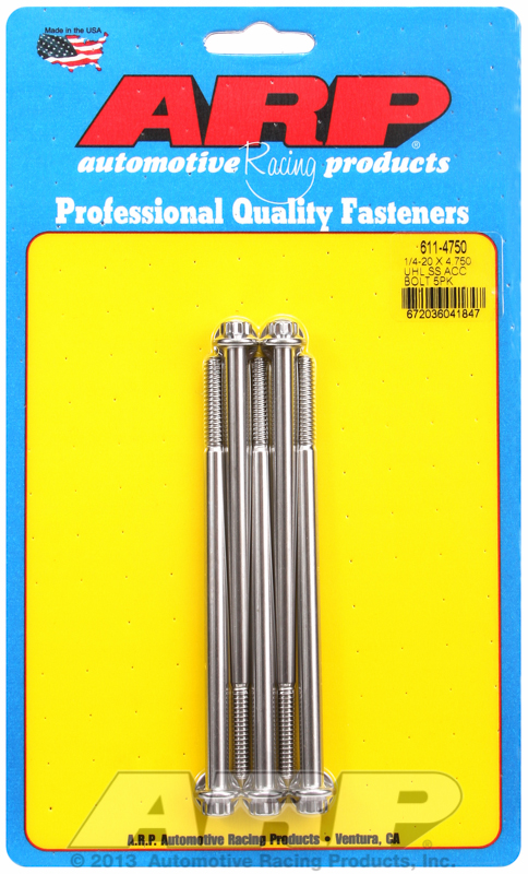 ARP 1/4-20 x 4.750 12pt Bolt Kit 5pk ARP 1/4-20 x 4.750 12pt Bolt Kit 5pk