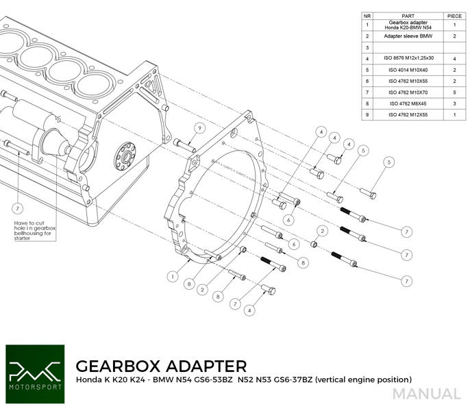 Gearbox Adapter Plate Honda K - BMW DCT DKG GS7D36SG N54 GS6-53BZ