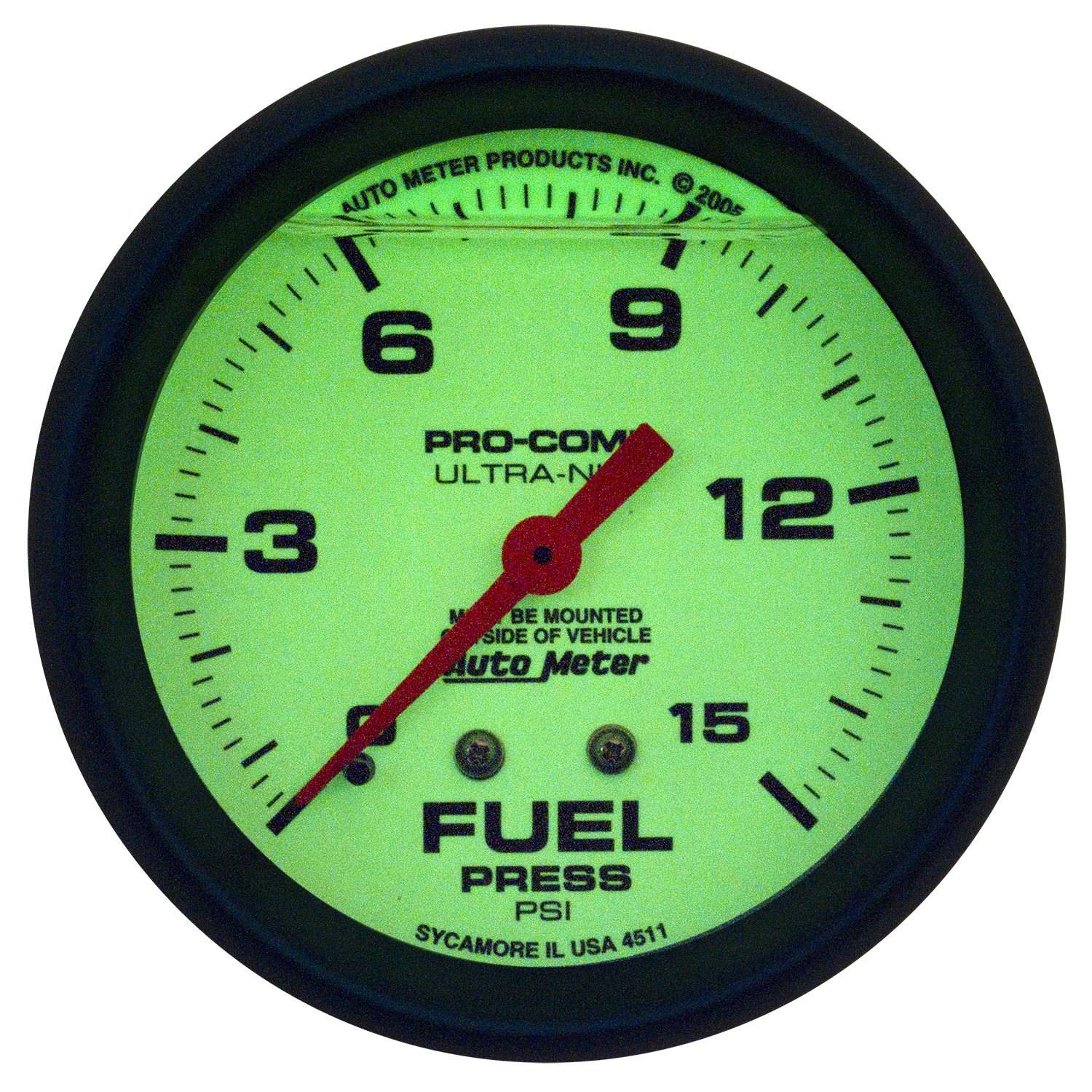 2-5/8" Fuel Pressure, 0-15 Psi, Liquid Filled, Ultra-Nite