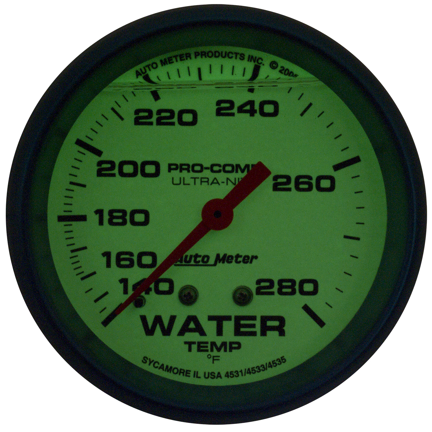 2-5/8" Water Temperature, Liquid Filled, 140-280 °F, Ultra-Nite