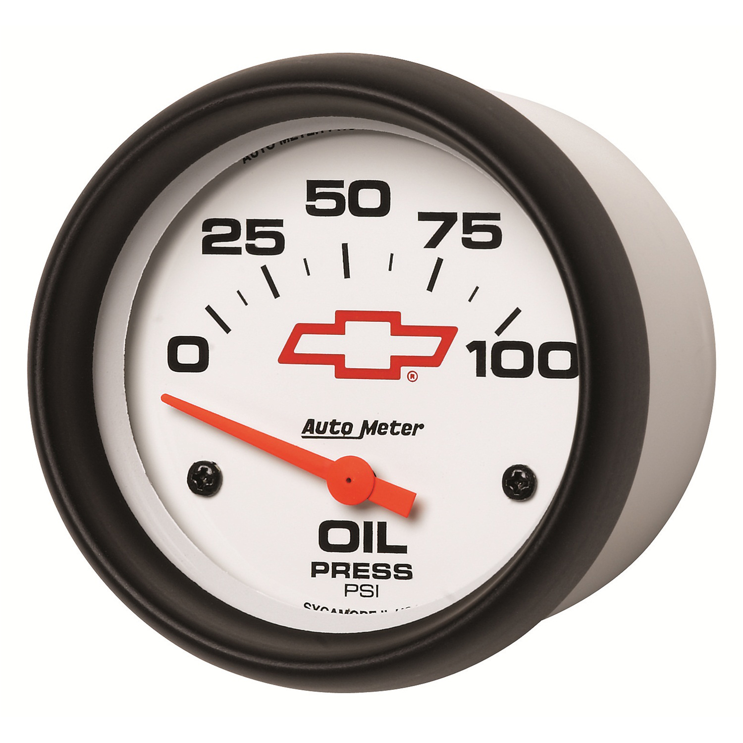 2-5/8" Oil Pressure, 0-100 Psi, Chevy Red Bowtie, White