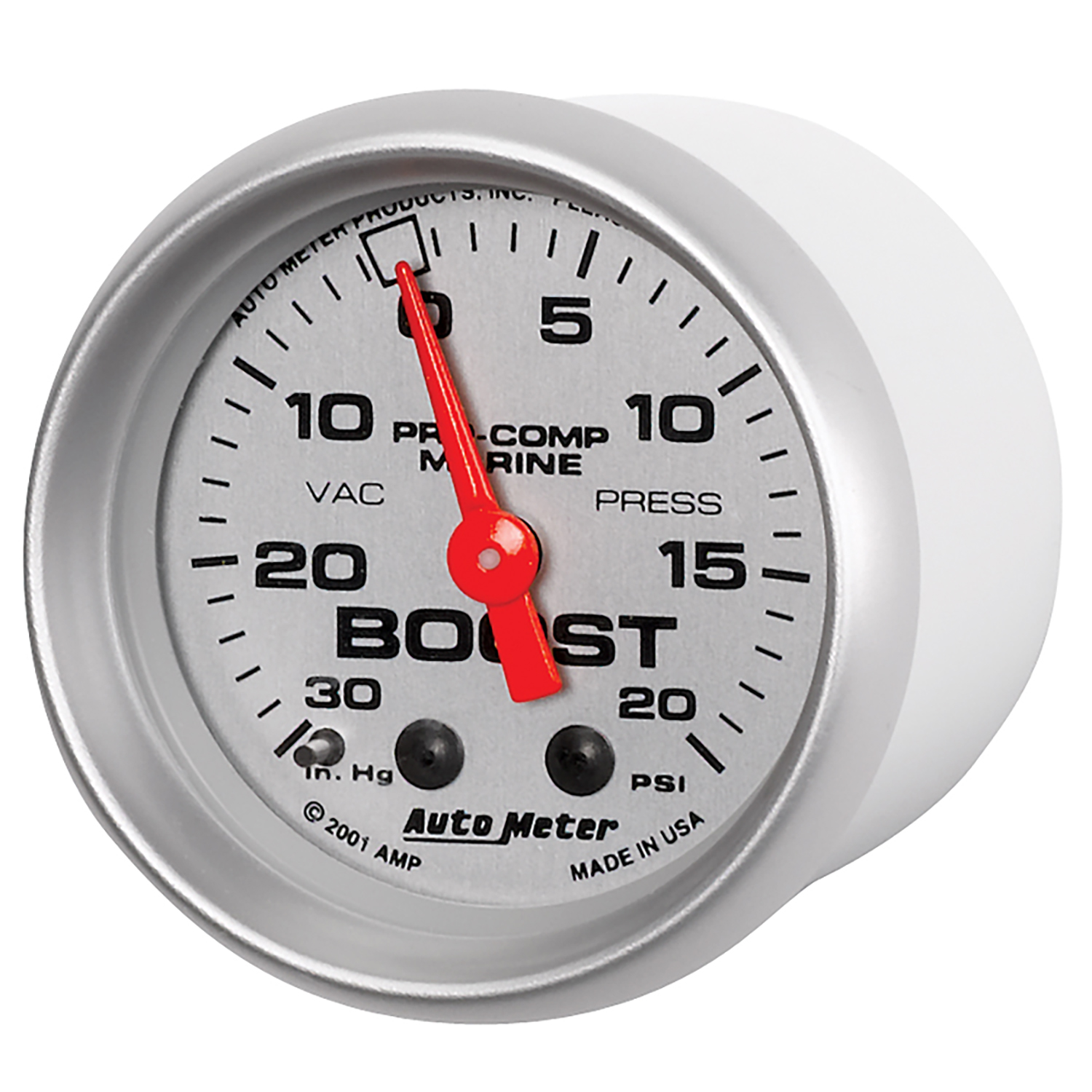 2-1/16" Vacuum/Boost, 30 In Hg/20 Psi, Marine Silver Ultra-Lite