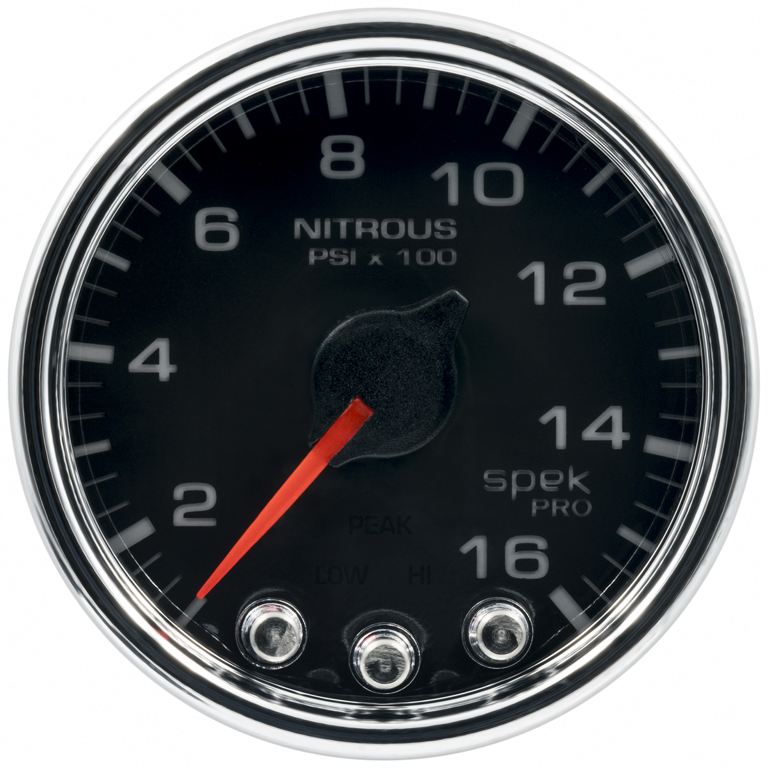2-1/16" Nitrous Pressure, 0-1600 Psi, Spek-Pro, Black/Chrome