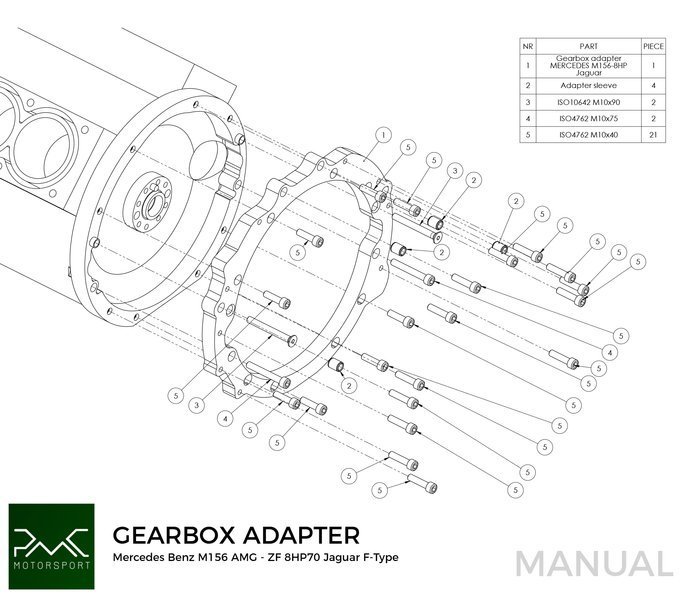 PMC Gearbox Adapter Plate Mercedes-Benz V8 M156 AMG
