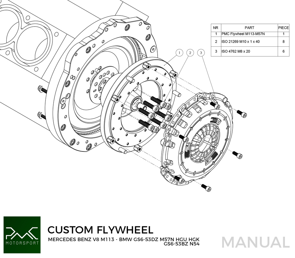 PMC STAGE 1 Mercedes-Benz M104 OM605 OM606 - BMW M57N HGU HGK / N54 - 240mm / 9.45"