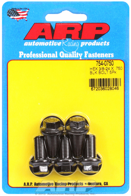 "3/8""-24 x  .750 hex 7/16 wrenching black oxide bolts" 5pcs