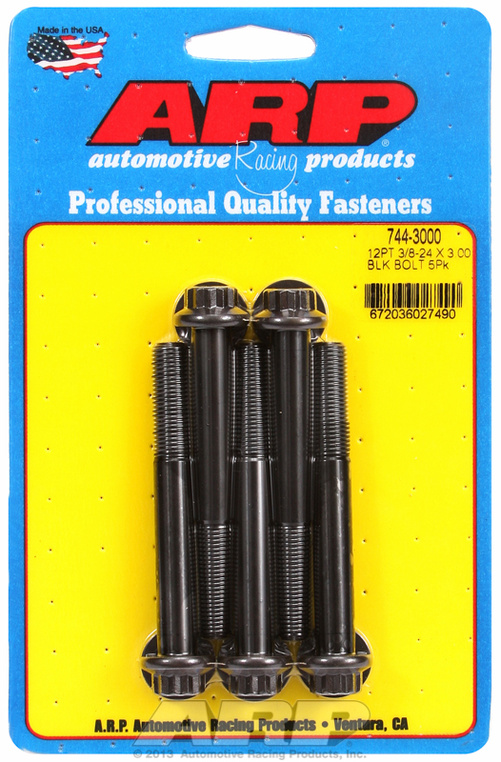 "3/8""-24 x 3.000 12pt 7/16 wrenching black oxide bolts"5pcs