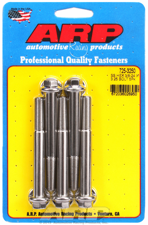 "3/8""-24 x 3.250 hex 7/16 wrenching SS bolts" (5pcs)