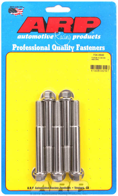 "7/16""-20 x 3.500 hex SS bolts" (5pcs)