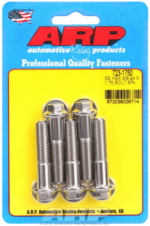 "3/8""-24 x 1.750 hex SS bolts" (5pcs)