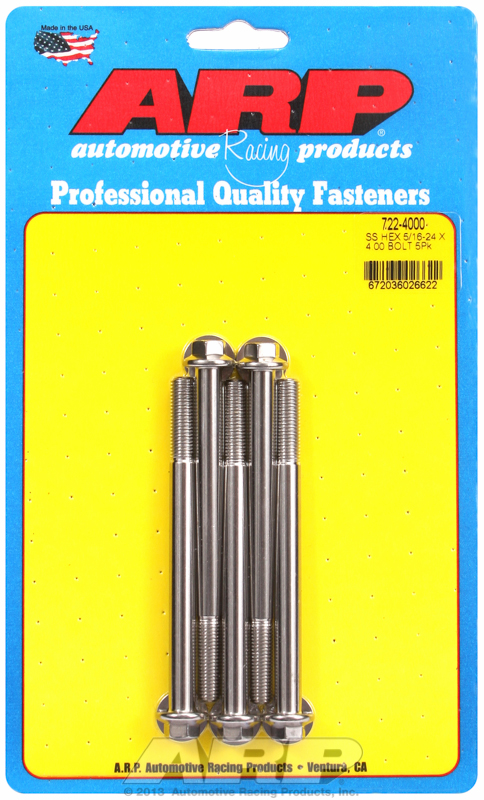 "5/16""-24 x 4.000 hex SS bolts" (5pcs)