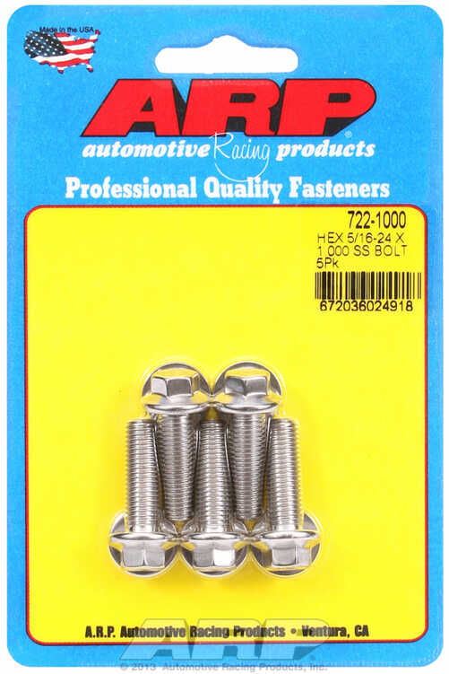 "5/16""-24 x 1.000 hex SS bolts" (5pcs)