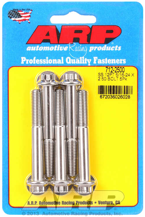 "5/16""-24 x 2.500 12pt SS bolts" (5pcs)