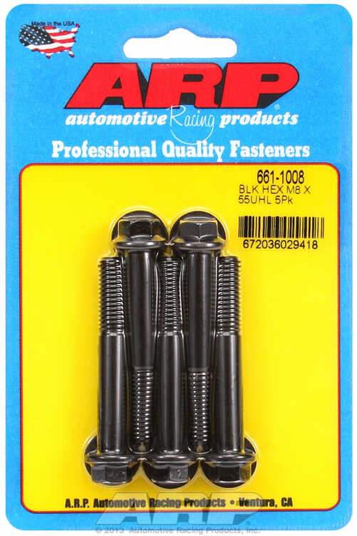 M8 x 1.25 x 55 hex black oxide bolts (5pcs)