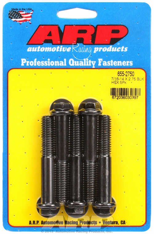 "7/16""-14 X 2.750 hex 1/2 wrenching black oxide bolts" 5pcs