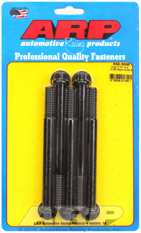 "7/16""-14 x 5.000 12pt black oxide bolts" (5pcs)