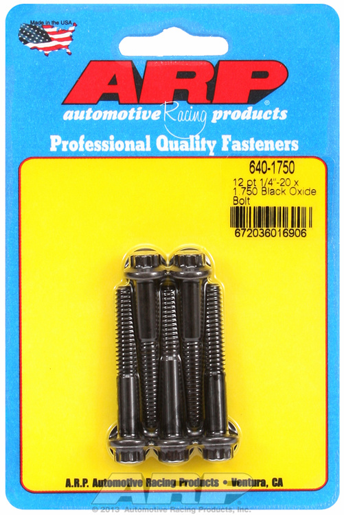"1/4""-20 x 1.750 12pt black oxide bolts" (5pcs)