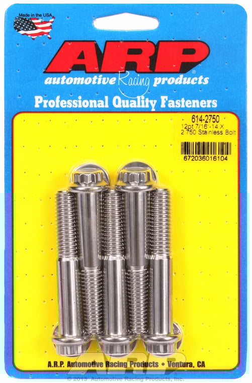 "7/16""-14 X 2.750 12pt 1/2 wrenching SS bolts" (5pcs)