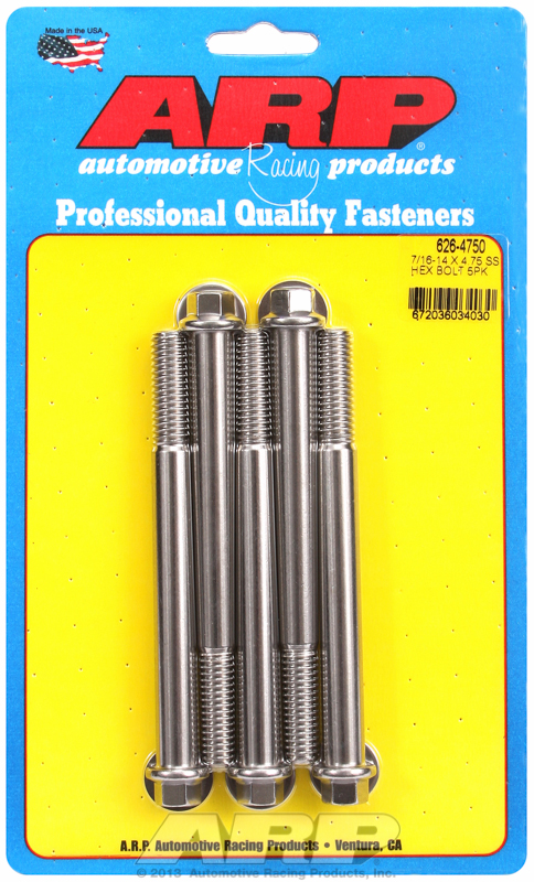 "7/16""-14 X 4.750 hex SS bolts" (5pcs)
