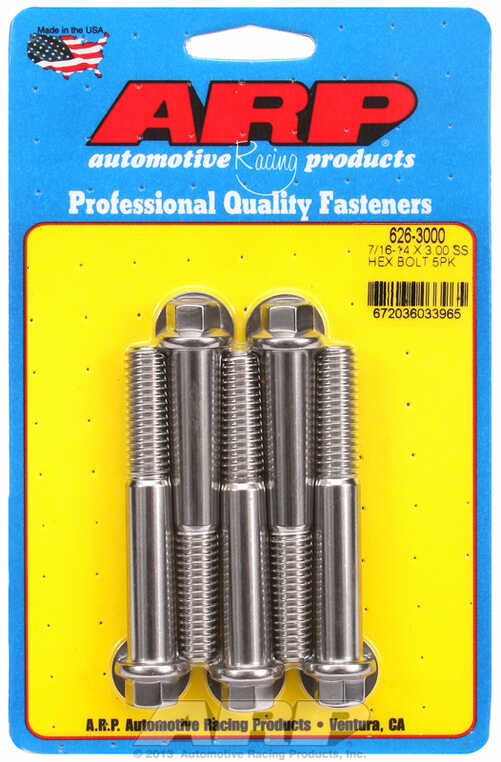 "7/16""-14 X 3.000 hex SS bolts" (5pcs)
