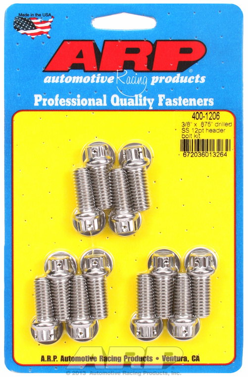 "3/8"" x .875 drilled SS 12pt header bolt kit"