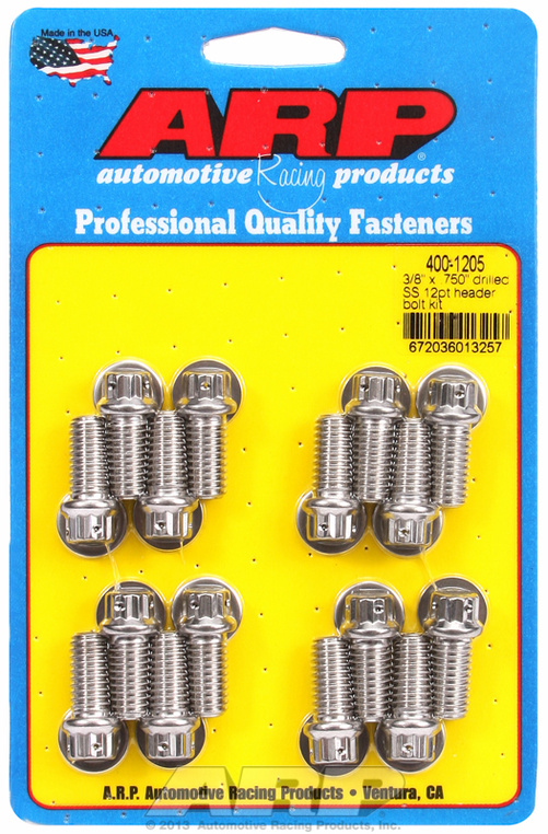 "3/8"" x .750 drilled SS 12pt header bolt kit"