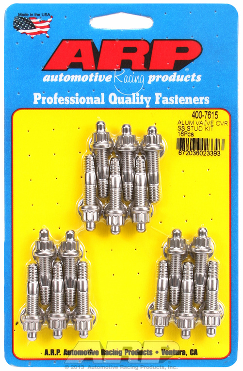 Cast alum covers SS 12pt valve cover stud kit. 16pc