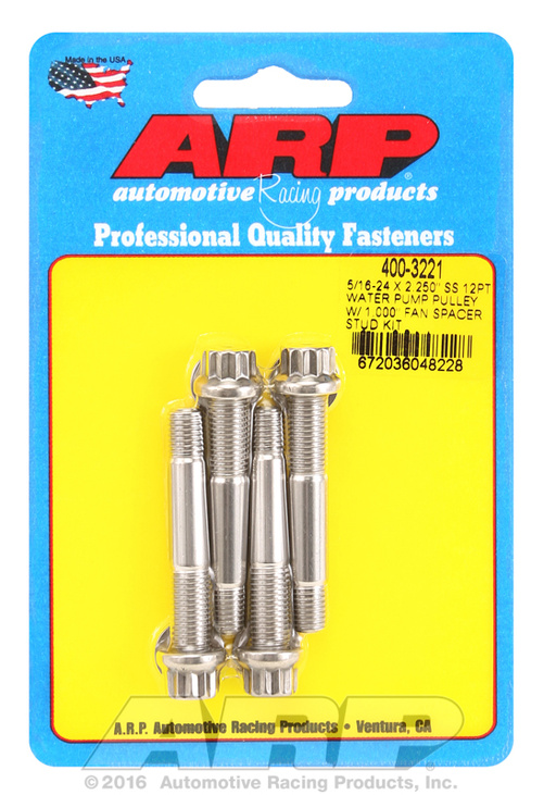 ARP 5/16-24x2.250 SS 12pt WP pulley w/ 1.000" fan spcr stud