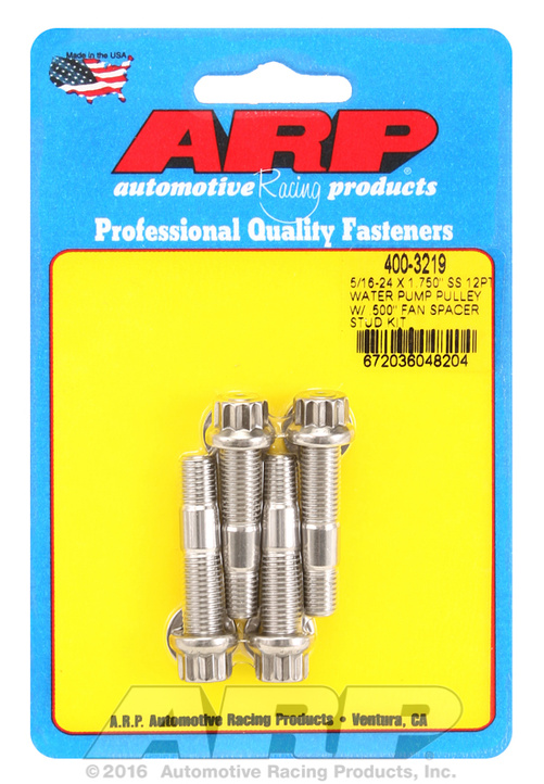 ARP 5/16-24x1.750 SS 12pt WP pulley w/ .500" fan spcr stud