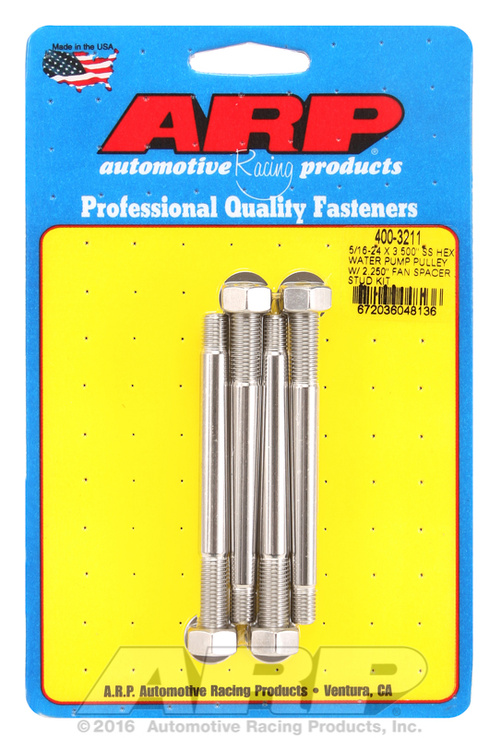 ARP 5/16-24x3.500 SS hex WP pulley w/ 2.250" fan spcr stud