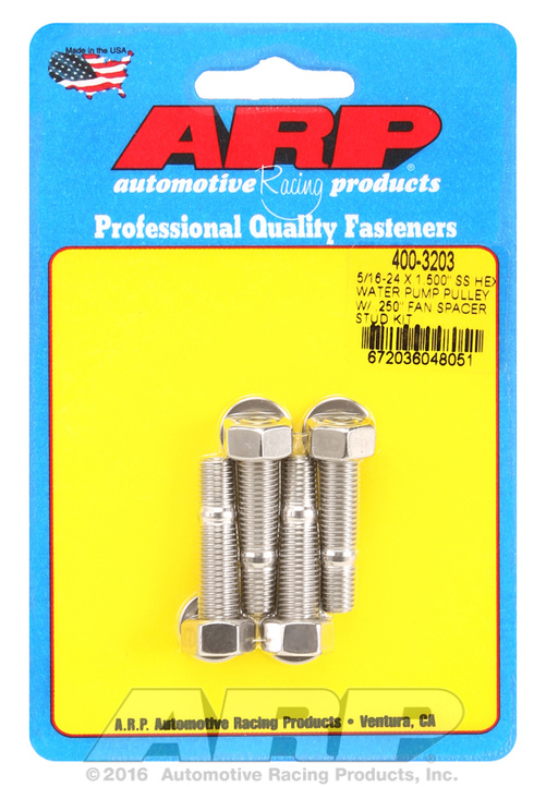 ARP 5/16-24x1.500 SS hex WP pulley w/ .250" fan spcr stud