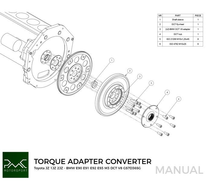 Gearbox adapter kit Toyota JZ 1JZ 2JZ - BMW DCT DKG Getrag GS7D36SG V8
