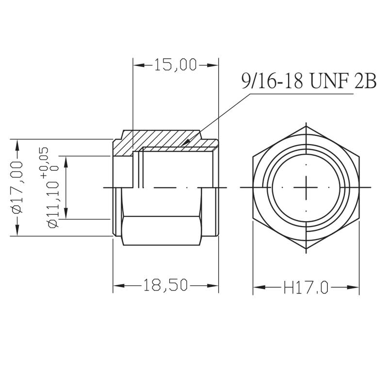 Brake fitting female 9/16-18 90° conc.