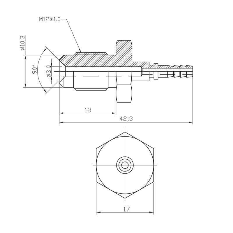 Brake fitting male M12x1 Stainless steel (no swivel)