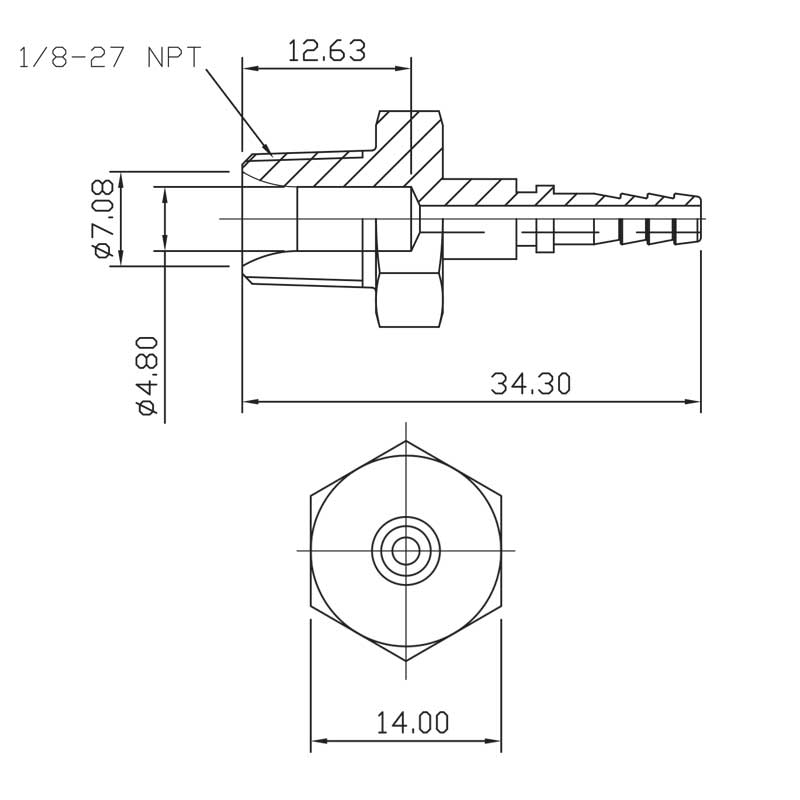 Brake fitting male 1/8 NPT Stainless steel (no swivel)