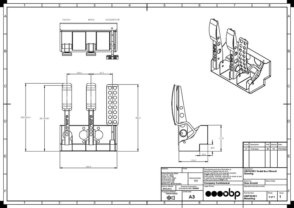 OBP Floor mounted pedal box 3 pedals 3x master cylinders V1