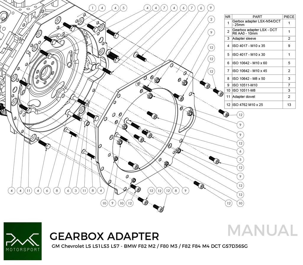 PMC Adapter Kit GM Chevrolet LSX - BMW DCT DKG Getrag GS7D36SG Inline-six (H)