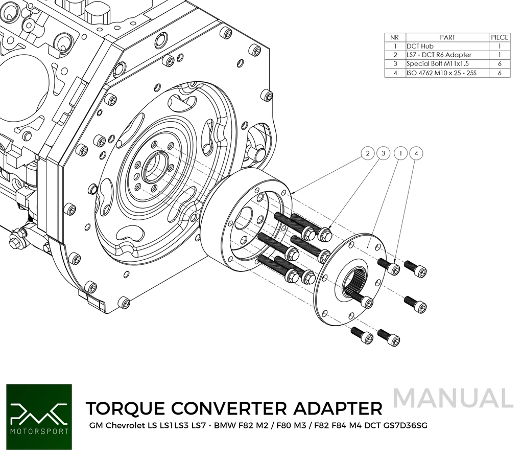 PMC Adapter kit GM Chevrolet V8 LS - BMW DCT DKG Getrag GS7D36SG Inline-six