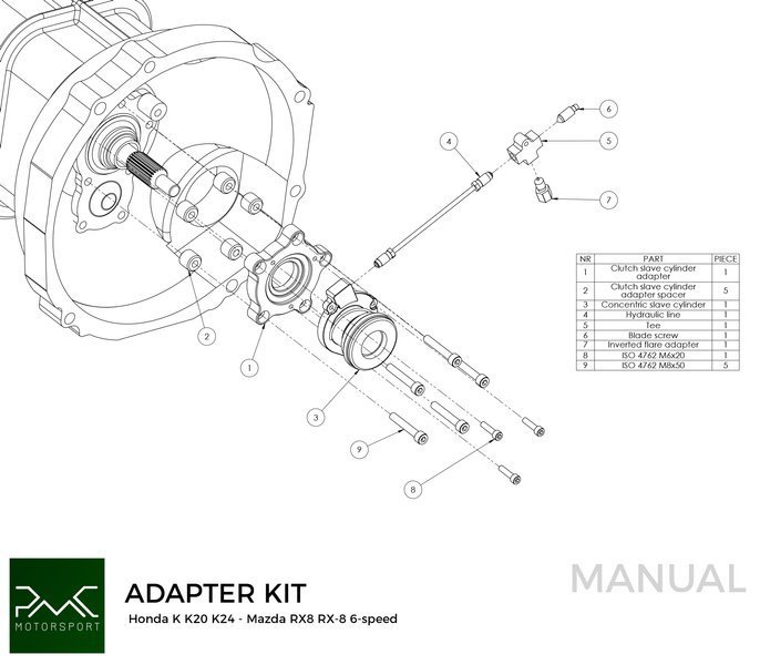 PMC Adapter Kit Honda S2000 - Mazda RX-8 6-speed - 240mm / 9.45"