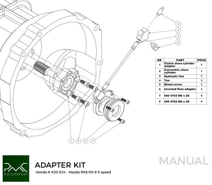 PMC Adapter Kit Honda S2000 - Mazda RX-8 5-speed - 240mm / 9.45"