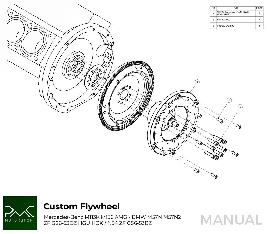 PMC STAGE 1 Mercedes-Benz M113 - BMW M57N HGU HGK / N54 - 240mm / 9.45"