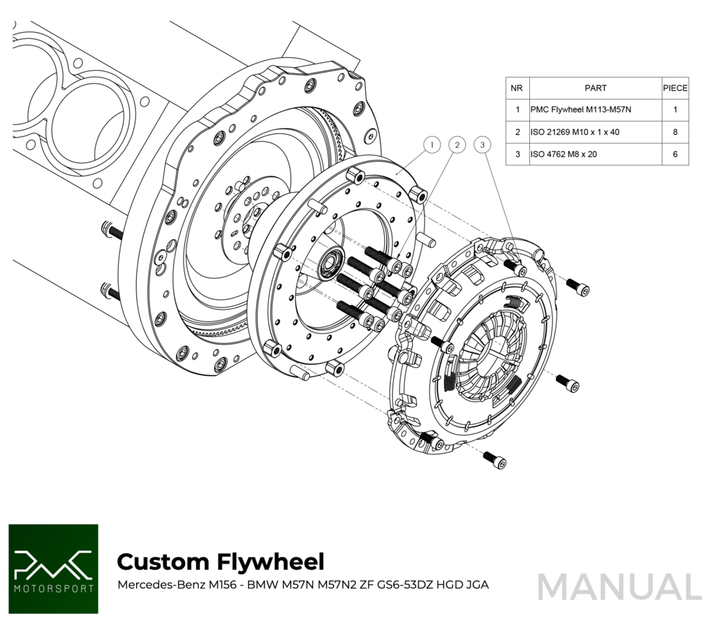 PMC Adapter Kit Mercedes-Benz M113 - BMW M57N HGD JGA - 240mm / 9.45"