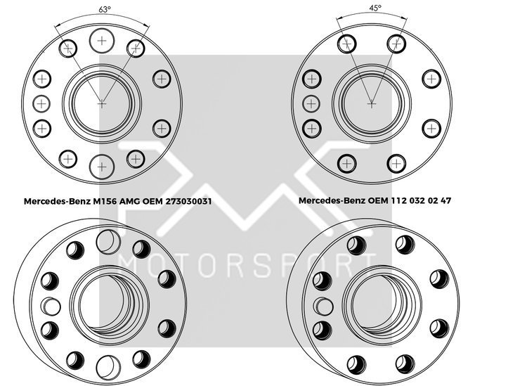 PMC Adapter Kit Mercedes-Benz M113 - BMW M50 S50 M52 S52 M54  - 184mm / 7.25"