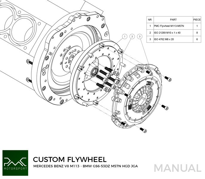 PMC Adapter Kit Mercedes-Benz M112 M113 - BMW M57N HGD JGA - 240mm / 9.45"