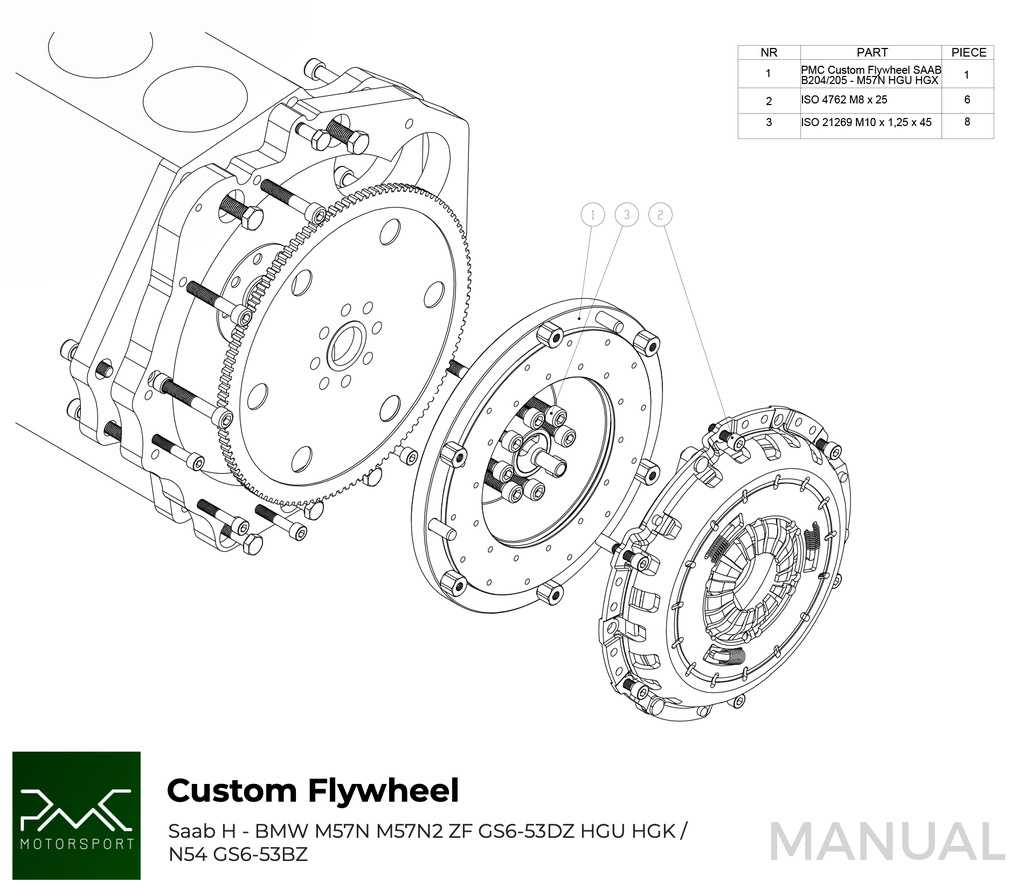 PMC STAGE 1 Saab H - BMW M57N HGU HGK - 240mm / 9.45"