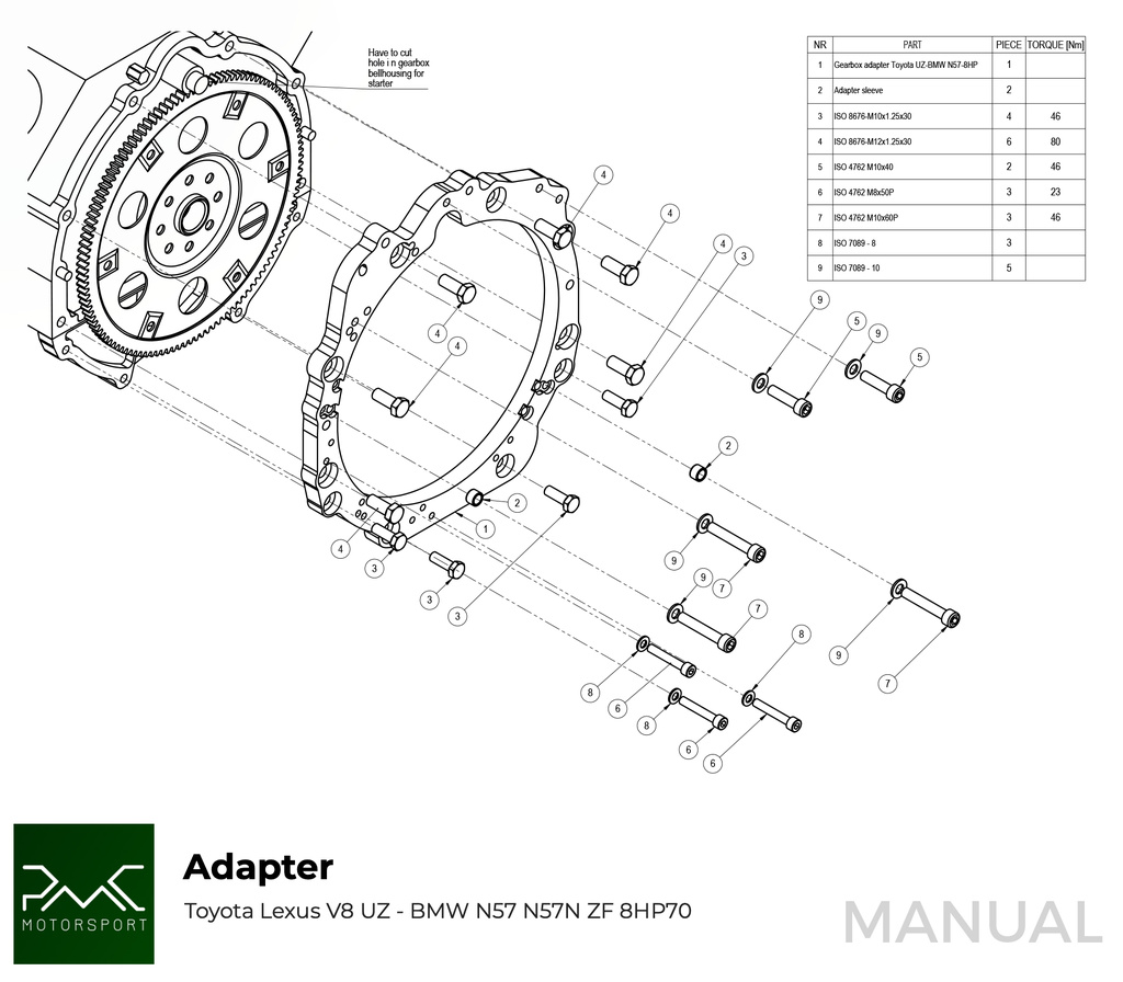 PMC Adapter Kit Toyota UZ - BMW N57N N57 ZF 8HP70