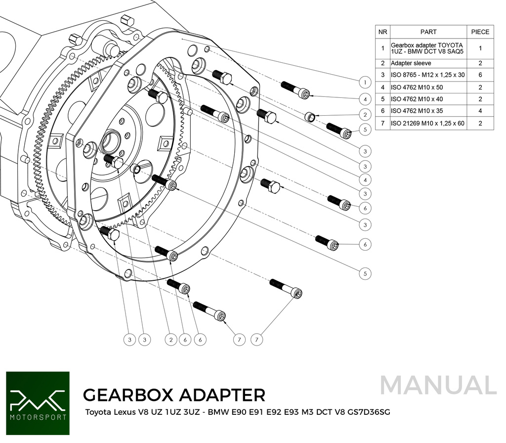 PMC Adapter Kit Toyota UZ - BMW DCT DKG Getrag GS7D36SG V8