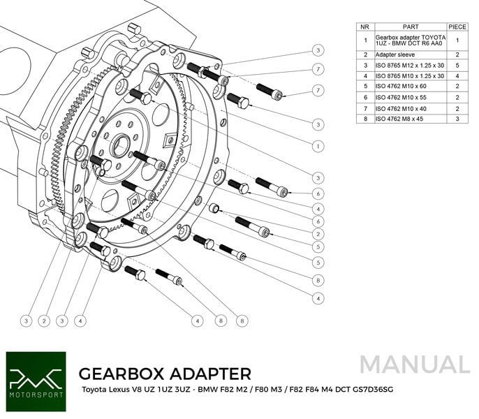 PMC Adapter Kit Toyota UZ - BMW DCT DKG Getrag GS7D36SG Inline-six