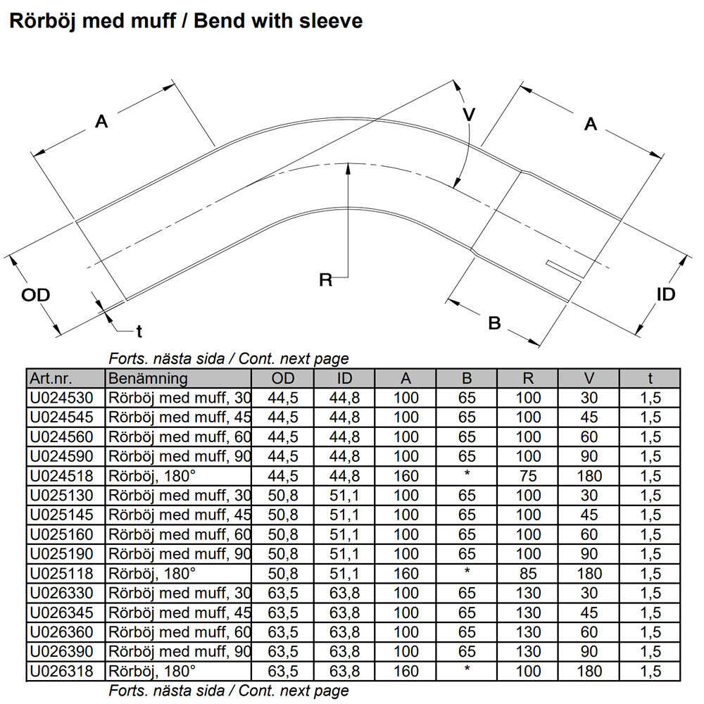 Bent exhaust tube 90° 1 3/4" SS (44,5mm)